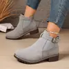 Botines Nuevos de Ante Otoño 2026 para Mujer, Botas Cortas con Tacón Grueso Retro, Botas Martin de Suela Plana con Cremallera Lateral, Botas de Estilo Británico para Mujer
