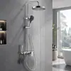 Juego de ducha termostático de cobre de alta calidad, ducha de techo circular de tres salidas, ducha de agua caliente y fría de montaje superficial para baño