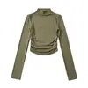 8424-25 Nuevo Estilo de Invierno Estilo Europeo y Americano Sexy Estilo Pura Pasión Cuello Alto Medio Camisa Básica Fruncida Ajustada Camiseta de Manga Larga