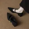 Sapatos Mary Jane Retro de Camurça Bico Fino Tira Única Salto Baixo para Mulheres Primavera/Outono 2026 Bico Fino Francês Sapatos de Moda