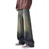 Jeans para Hombre Sudeste Asiático Lavados de Pierna Ancha Hombres Retro Desgastados Sueltos de Pierna Recta Pantalones Venta al por Mayor