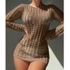 AliExpress transfronteiriço Europa e Estados Unidos Nova blusa de biquíni protetor solar Sexy Slim Plaid texture pullover Hollow Beach