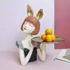 Bandeja de chica conejo de lujo ligero, decoración de resina, pasillo, sala de estar, almacenamiento de llaves, decoración de escritorio, manualidades para el hogar