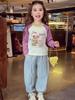 Camiseta de Manga Longa para Meninas Outono 2025 Nova Roupa Infantil Estilo Coreano Solta Manga Raglan Estampada Camiseta Básica para Meninas