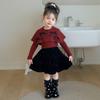 Traje de Niña Otoño e Invierno 2025 Nuevo Estilo Suéter con Lazo para Niños Falda de Pastel de Princesa para Bebé Conjunto de Dos Piezas