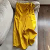 2026 Nova Saia Casual Slimming de Linho Tencel com Fenda Frontal Cor Sólida Longa Atacado N4Dq6111