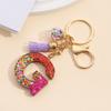 Llavero de Letra de Película Brillante de Color Mixto, Colgante de Borla de Resina, Moda para Hombre y Mujer, Colgante para Bolso, Llavero con Anillo, Accesorios