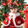 Vestido de Natal para Meninas Grande Vermelho Vestido de Ano Novo Vestido Suéter Vestido Princesa Forrado com Lã Lolita Saia Xale Forrada com Lã