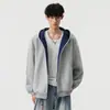 Sudadera con capucha de punto de peso pesado de dos tonos de alta gama para hombre, nueva llegada de otoño, con cremallera, holgada, versátil, top casual para hombre