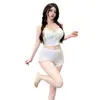 Pequeño Sexy Estilo Pura Pasión Pequeño Floral Ajustado Aspecto Adelgazante con Almohadillas en el Pecho Sin Mangas Chica Pantalones Cortos de Tirantes Dulce Traje Francés