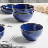 Tazón de arroz azul con esmalte brillante de estilo japonés retro de Ins, plato con sabor a salsa, platos fríos, comercial, con micro imperfecciones.