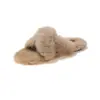 Pantuflas de mujer de moda [Piel de conejo auténtica], nueva colección otoño/invierno 2026, zapatos de exterior peludos, estilo coreano, medias pantuflas planas con tiras cruzadas.