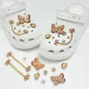 Compatible con Crocs Cadena Dorada con Purpurina Lujo Ligero Pedrería Accesorios DIY Flores para Zapatos Decoración de Girasol Hebillas para Zapatos Mayoreo