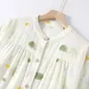 Novo pijama simples de algodão puro com gola redonda e dupla camada de gaze para mulheres, conjunto de roupa de casa solta de gaze de algodão fino para primavera, outono e verão