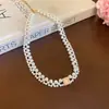 Collar de Diamante Cuadrado Rosa Flor de Cerezo Chapado en Oro Real Perla Cadena de Clavícula de Lujo Accesible Joyería de Nicho para Mujer Gama Alta