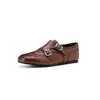 Zapatos Pequeños de Cuero Tallado Piel de Vaca Lavada Zapatos Mengke Estilo Británico Vintage para Mujer Zapatos Oxford Doble Botonadura Boca Profunda de Una Sola Capa Botas para Mujer