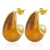 Brincos Coloridos em Forma de Gota da Moda Europeia e Americana Transfronteiriços Aço Inoxidável Cor Duradoura Brincos de Resina Versáteis Acessórios de Orelha para Primavera e Verão