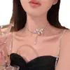 Colar Borboleta com Diamantes Cintilantes Feminino de Luxo Leve Design de Nicho 2023 Novo Tendência Corrente para Clavícula Colar de Verão