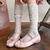 Meias Curtas com Renda, Meias com Padrão de Trepadeiras Vazadas, Meias de Verão em Malha Respirável de Meia-Perna Estilo JK Ballet para Mulheres