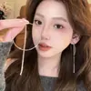 Celebridad de Internet Nuevos Pendientes de Aro Plateado Simple con Cadena de Circonita Brillante para Mujer Estilo Elegante Dulce Fresco Femenino