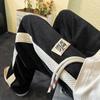 Calça de Veludo Cotelê Marca de Moda Masculina Cinto Tecido Calça Patchwork Oversized High Street Casal Outono Perna Larga Calça Casual