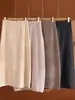 Saia midi de malha 100% lã pura com barra vazada para mulheres, cintura elástica, solta, casual, versátil, saia evasê