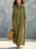 Nuevo Vestido Largo de Color Sólido Estilo Camisa para Primavera y Otoño, Moda Femenina Europea y Americana, Corte Holgado, Cuello Abotonado, Vestido Casual de Manga Larga
