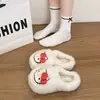 Chinelos de algodão com tema de gato, estilo cartoon, versáteis para pisos de inverno, novos chinelos peludos 2026 para mulheres, uso doméstico, quentes e fofos