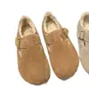 Zapatos tipo Birkenstock para mujer de suela gruesa y forro de felpa, nuevos mocasines retro 2026, zapatos planos Birkenstock, zapatos peludos de invierno, zapatos cálidos de algodón