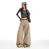 Jeans Laranja Infantil # Cáqui Casual de Perna Larga para Mulheres, Caimento Solto, Emagrecedor, Cobre o Quadril, Estilo Preguiçoso, Versátil, Calça Popular de Comprimento Total.
