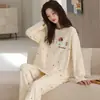 Otoño e Invierno 160g Nuevo Estilo Suéter de Manga Larga para Mujer Estampado de Dibujos Animados Conjunto Casual para Estar en Casa Pijama de Verano para Habitación con Aire Acondicionado