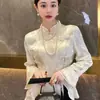 Nova Camisa Branca Estilo Chinês Nacional para Mulheres, Novo Design Primavera 2026, Camisa de Botão Manga Longa Retro de Nicho