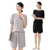 Conjunto de Pijama Casual Japonês Sem Marcas Roupas de Casa Conjunto de Duas Peças Shorts Largos Manga Curta Cor Doce