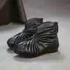 Jiezhou 2026 Nova Coleção de Outono: Estilo Artístico de Nicho, Acabamento Plissado, Sapatos Femininos Retrô com Design de Bico Aberto, Feitos de Couro Bovino de Primeira Qualidade