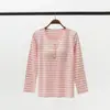 Nuevo Estilo Top de Algodón para Primavera y Otoño con Almohadillas en el Pecho, Rayas Abotonadas, Mangas Largas, Ropa de Casa Estilo Japonés, Pijama, Ropa de Otoño