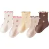 Calcetines para Bebé Primavera y Otoño Sin Costuras Estilo Coreano Pequeñas Flores Princesa Calcetines para Bebé hasta Media Pantorrilla Color Contrastante Encaje para Recién Nacidos Algodón No Constrictivos