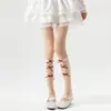 Calcetines de Algodón para Mujer hasta la Pantorrilla con Lazo, de Atar, Calcetines de Media Pantorrilla con Patrón de Diamantes Cruzados, Calcetines Sexy de Malla Holgados
