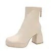 Botas para Mujer Otoño e Invierno 2022 Punta Cuadrada Retro Europeo y Americano Tacón Alto Tacón Grueso Cremallera Trasera Botines Cortos Ajustados Tendencia Altura y Apariencia Adelgazante