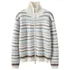 Suéter Cárdigan de Punto Jacquard Cachemir Fair Isle Vintage para Mujer con Cuello Solapa, Cremallera, Corte Holgado, Chaqueta de Bloques de Color Rayados