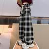 Pantalones Casuales de Cuadros de Pierna Ancha para Niñas 2025 Nuevos Pantalones Largos Rectos Sueltos de Verano para Niños Ropa de Mujer Otoño