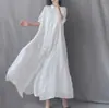 Vestido Largo de Lino Holgado Artístico Cuello Solapa Holgado Fluido Transparente Estilo Nuevo