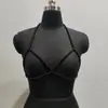 Novo Simples de Outono Corrente de Peito Preta com Contas Estilo Hip Hop Street Denim Corrente Corporal de Pérola Artificial Pérola