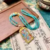 Regong Tíbet Nepal Thangka Pintado a Mano Puro Tara Verde 2*4 Collar Conjunto Terminado
