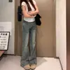 Jeans Retro Azules de Cintura Alta Pierna Ancha Ligeramente Acampanados para Mujer, Nuevo Estilo Otoño/Invierno 2025, Corte Holgado, Adelgazantes, No Ajustados, Pantalones de Longitud Completa