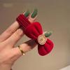 Tocado de goma con lazo de terciopelo rojo vino para Año Nuevo, anillo de cuerda para el cabello, accesorios festivos rojos populares de ambiente elegante