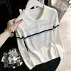 Otoño/Invierno 2026 Suéter de Punto con Cuello Polo Suéter Rayado Top con Media Cremallera