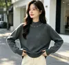Suéter de punto de terciopelo Andy de tres hilos, estilo francés suave, con cuentas, cuello medio alto, para mujer, de manga larga, elegante, cálido, suéter de capa base
