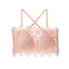 Sujetador de encaje sin tirantes para mujer con almohadillas incorporadas, copas fijas, hermoso diseño en la espalda, patrón floral hueco, transpirable y cómodo, adecuado tanto para usar debajo como por encima de la ropa