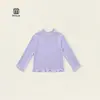 Nueva colección de otoño: Top de punto versátil y dulce estilo coreano con tacto de algodón, cuello semi-alto y mangas largas para bebés niñas