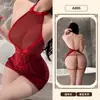 Lencería sexy con temática naranja, uniforme transparente de malla con retazos y tirantes para chica sexy, pijama seductor que no se quita A895